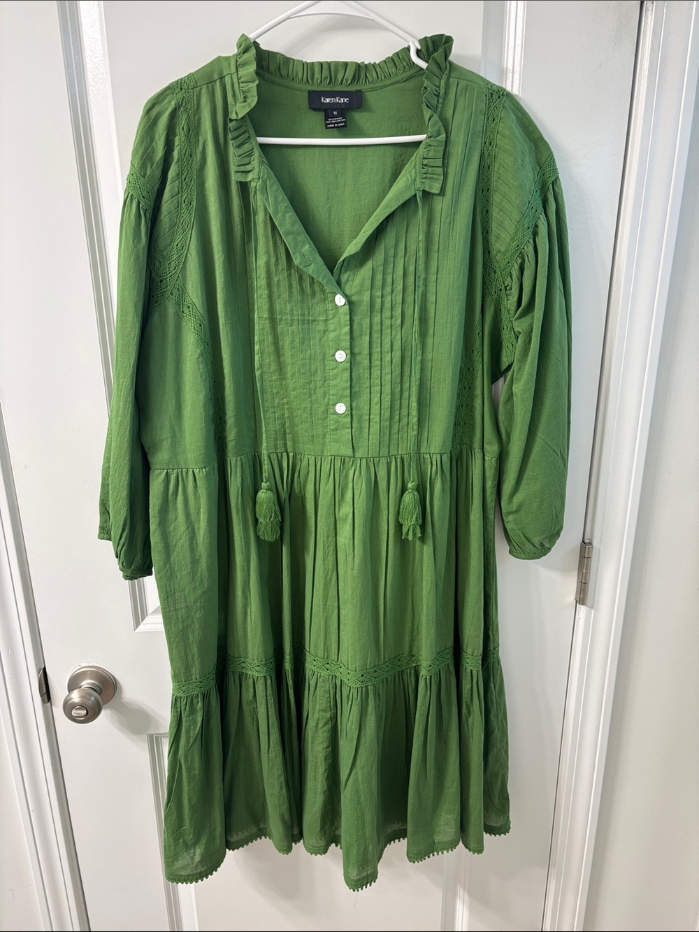 Kensie Green Tiered Tassel Dress